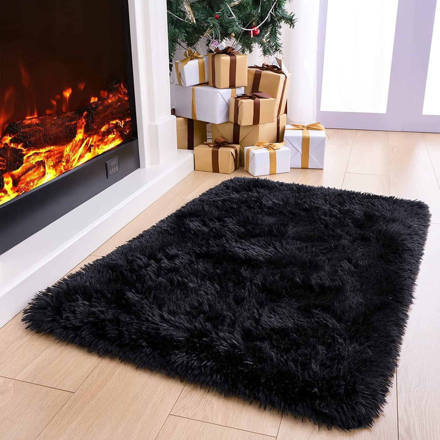 Area Rug Soft Fluffy in Black Size 2X3 Feet