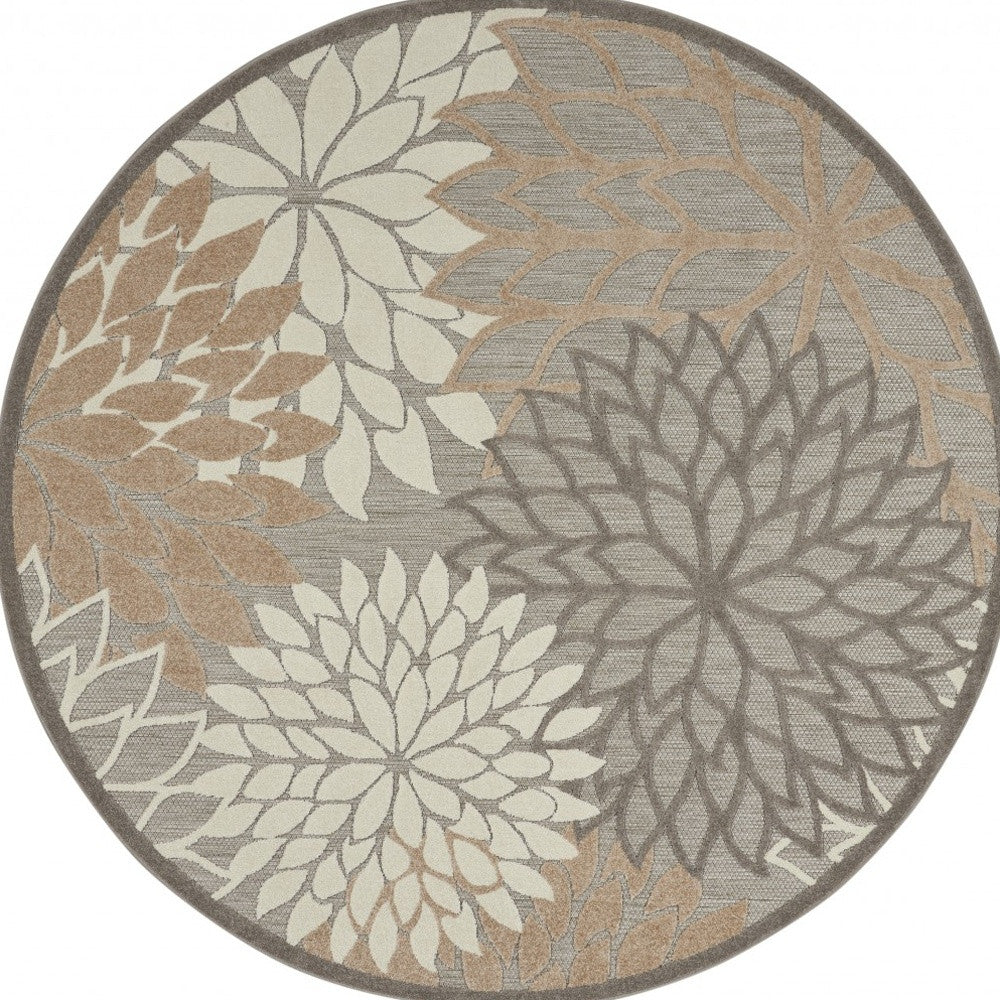 6' Runner Gray and Ivory Floral Indoor Outdoor Area Rug