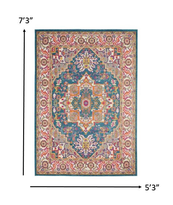 4' X 6' Teal Blue Power Loom Area Rug