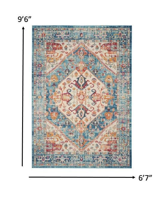 4' X 6' Blue And Ivory Power Loom Area Rug