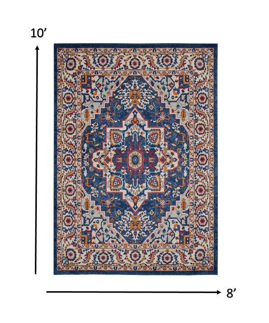 4' X 6' Blue And Ivory Power Loom Area Rug