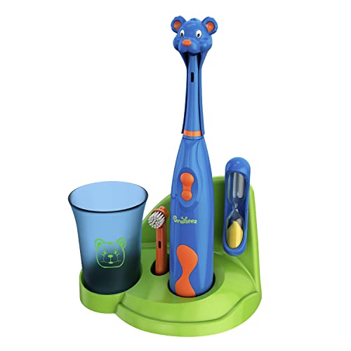 Brusheez® Kids�?Electric Toothbrush Set - Safe & Effective for Ages 3+ - Parent Tested & Approved with Gentle Bristles, 2 Brush Heads, Rinse Cup, 2-Minute Timer, & Storage Base (Buddy The Bear)