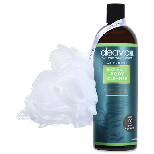 Aleavia Enzymatic Body Cleanse with Loofah Poof �?Fragrance-Free Organic & All-Natural Prebiotic, Vegan Body Wash �?Sulfate-Free Body Cleanser �?16 Oz.