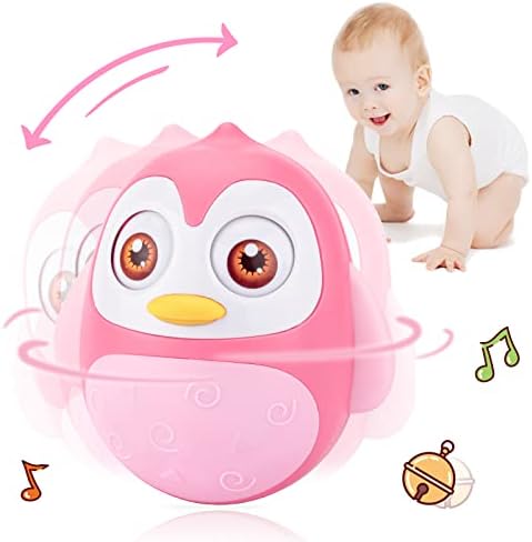 UNIH Roly Poly Baby Toys 6 to 12 Months Developmental, Tummy Time Wobbler Toy for Baby, Penguin Tumbler Wobbler Toys for Infant Boy Girl Gifts (Pink)