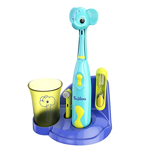 Brusheez® Kids�?Electric Toothbrush Set - Safe & Effective for Ages 3+ Parent Tested Approved with Gentle Bristles, 2 Brush Heads, Rinse Cup, 2-Minute Timer, Storage Base (Ollie The Elephant)