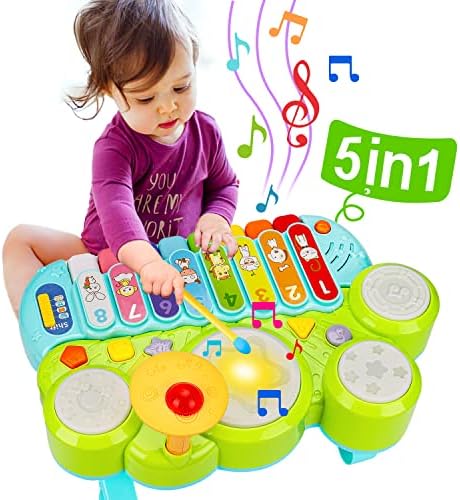 Baby Musical Toys 3 in 1 Piano Keyboard Xylophone Drum Set for 1 Year Old Girls Boys Toys Age 2 Music Instrument Learning Toys for Toddlers 1-3 Valentines Gifts Infant Baby Toys 6 9 12 18 24 Month Old