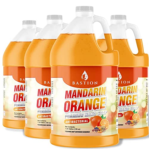 Bastion Foaming Antibacterial Hand Soap: Mandarin Orange Scented Refill 4 Gallons (512 oz) Bulk Hand Wash