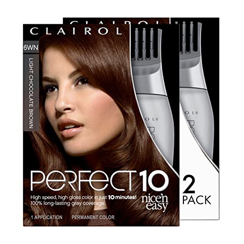 Clairol Nice'n Easy Perfect 10 Permanent Hair Dye, 6WN Light Chocolate Brown Hair Color, Pack of 2