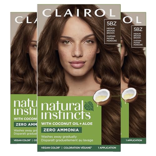 Clairol Natural Instincts Demi-Permanent Hair Dye, 5BZ Medium Bronze Brown Hair Color, Pack of 3