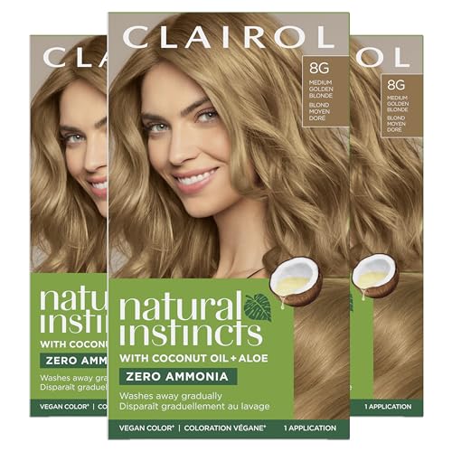 Clairol Natural Instincts Demi-Permanent Hair Dye, 8G Medium Golden Blonde Hair Color, Pack of 3