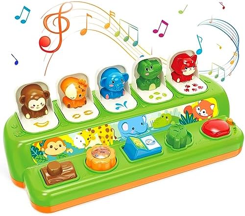 Ellinjan Toddler Toys, Animals Pop-Up Cause and Effect Toys with Light & Music for 1-2 Years Old Boys Girls Gifts, 12-18 Months Early Learning Educational Baby Toys