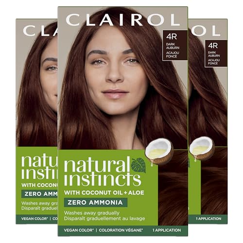 Clairol Natural Instincts Demi-Permanent Hair Dye, 4R Dark Auburn Hair Color, Pack of 3