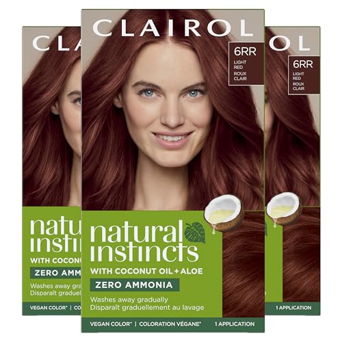 Clairol Natural Instincts Demi-Permanent Hair Dye, 6RR Light Red Hair Color, Pack of 3