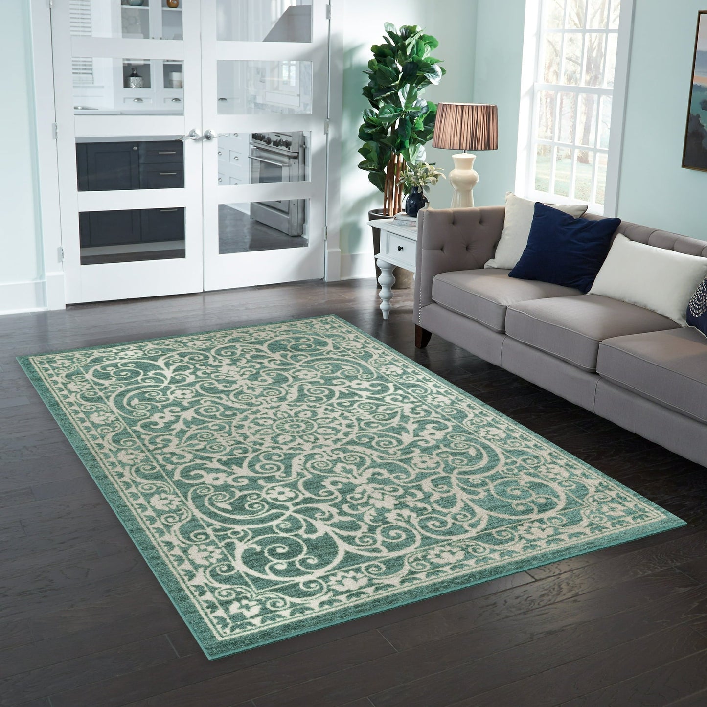 Area Rug Medallion Spa Green 84x60 Inches
