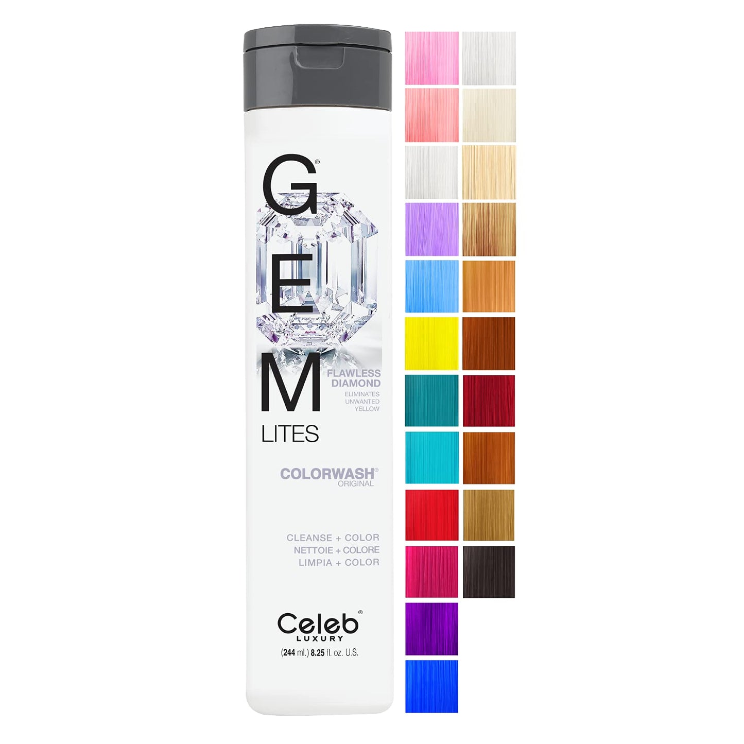 Celeb Luxury Gem Lites Colorwash, Professional Semi-Permanent Hair Color Depositing Shampoo, Flawless Diamond, 8.25 Fl Oz (Pack of 1)