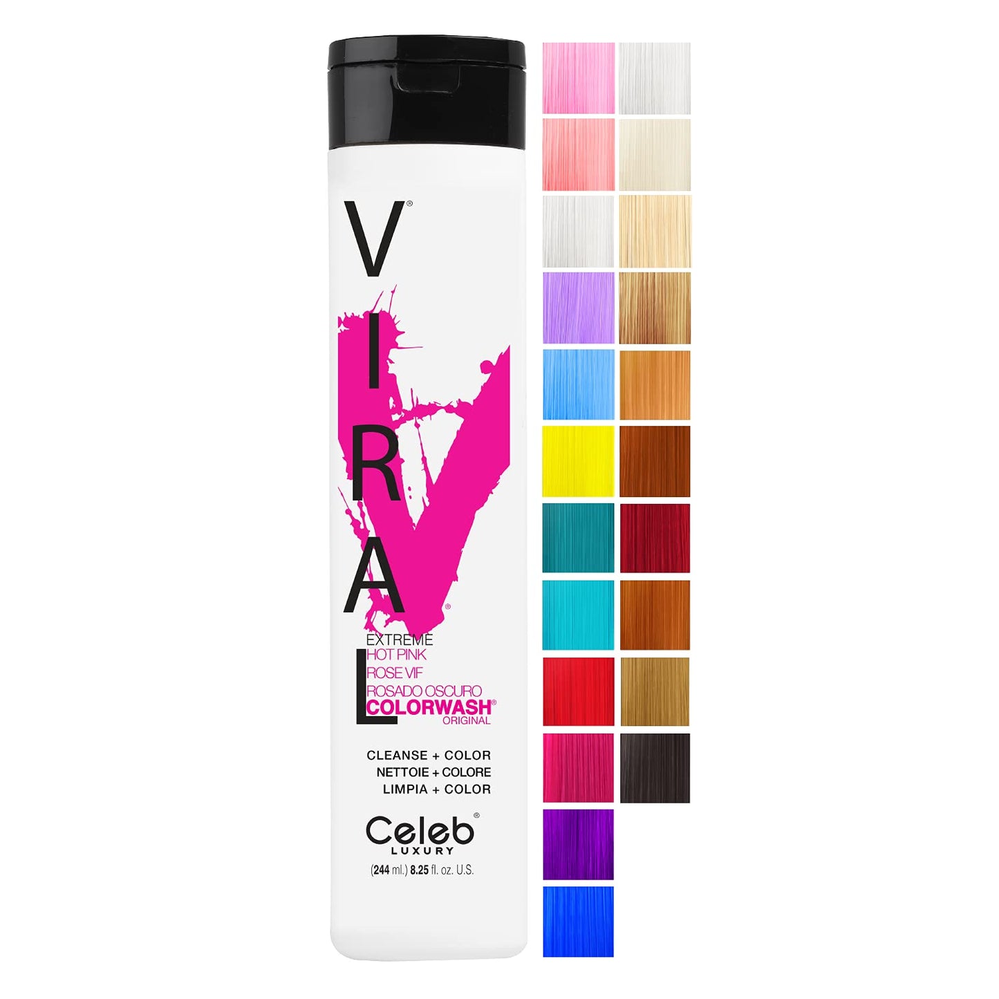 Celeb Luxury Viral Colorwash, Professional Semi-Permanent Hair Color Depositing Shampoo, Hot Pink 8.25 Fl Oz (Pack of 1)