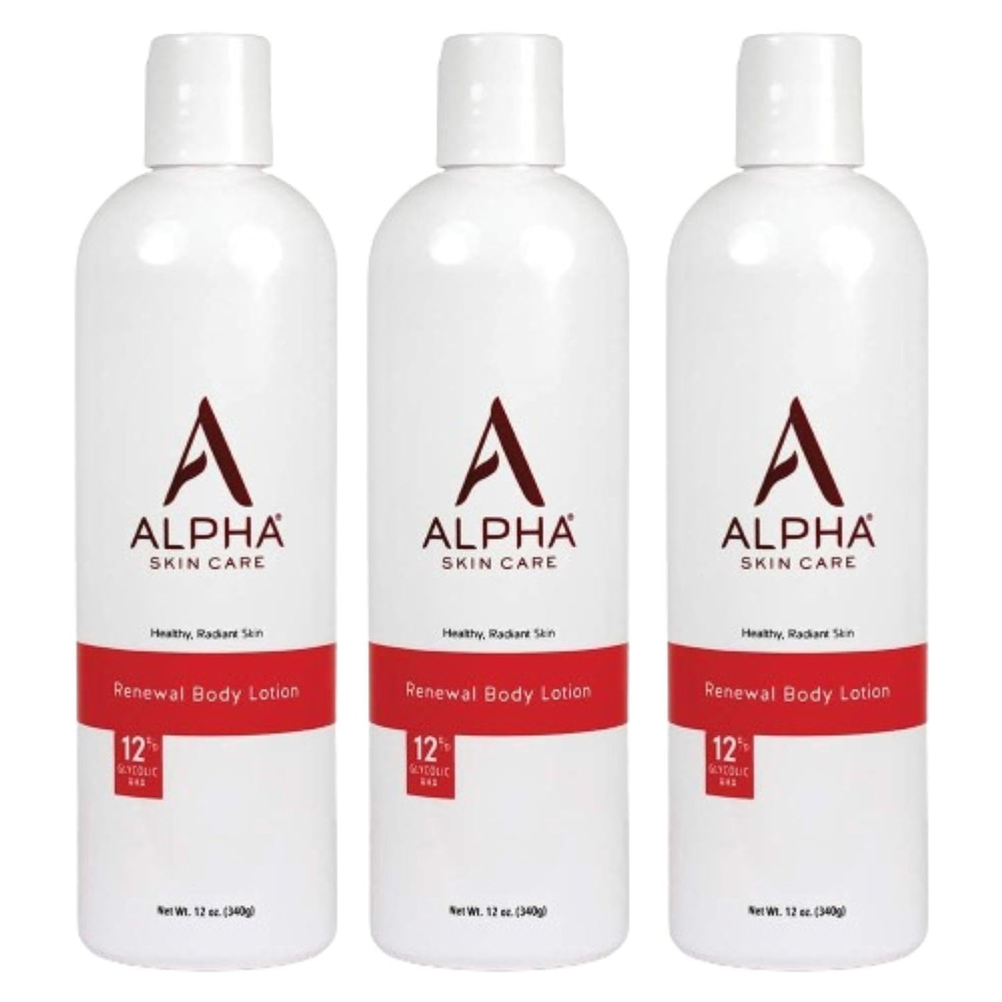 Alpha Skin Care Revitalizing Body Lotion with 12% Glycolic AHA, Simple and Effective Multi-Purpose Daily Moisturizer Hydrates and Exfoliates with Anti-Aging, 12 Oz (Pack of 3)