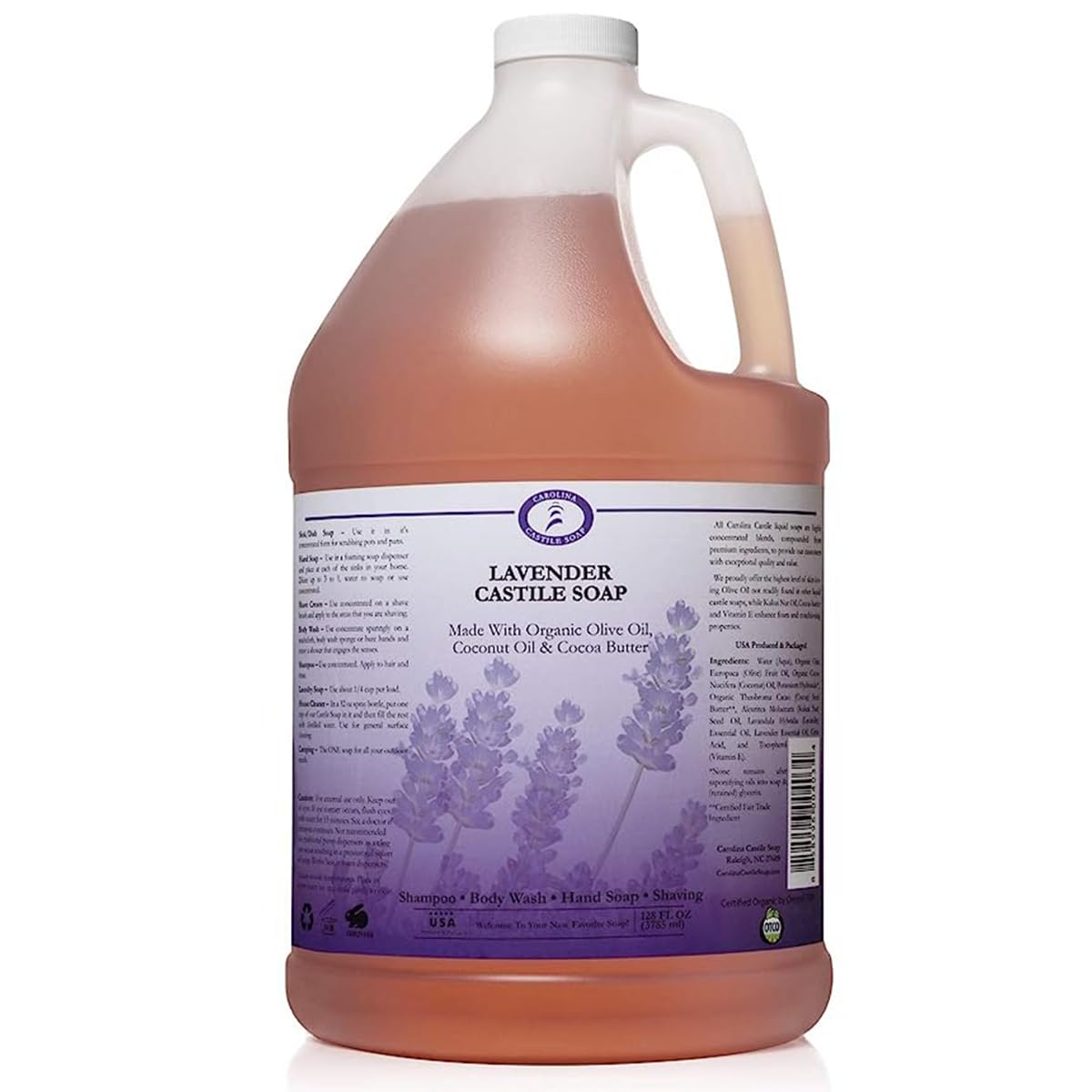 Carolina Lavender Castile Soap Liquid �?Skin-Softening Olive Oil Soap Organic Body Wash �?Pure Castile Soap Lavender Liquid Soap �?Vegan Castille Soap Liquid (Lavender, 1 gallon)
