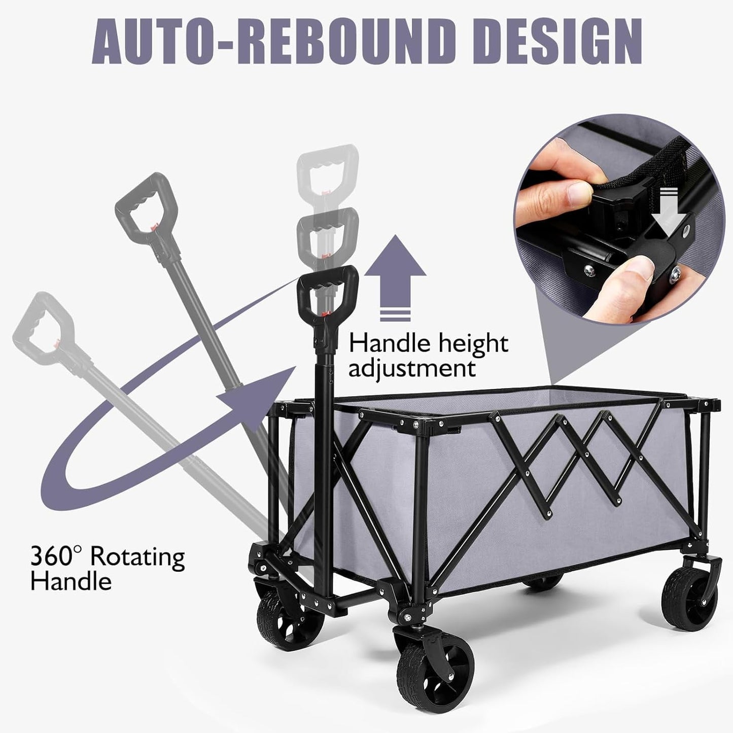 ERAMENT Beach Wagon Cart Foldable Travel Cart,Heavy Duty Utility Collapsible Wagon with All-Terrain Wheels,Portable Beach Wagon,Load Capacity 200 lbs¨ÛSuitable for Shopping, Sports, Camping, Grey