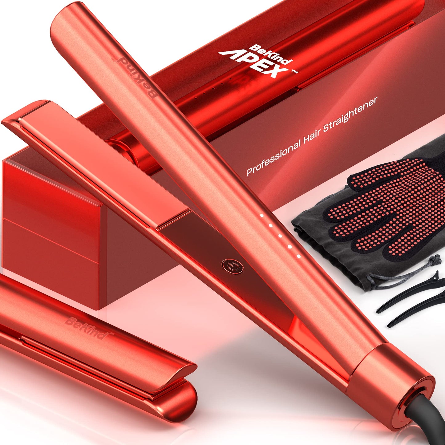 Bekind Apex 2-in-1 Hair Straightener Flat Iron | 1�?450°F Straightener and Curler for All Hairstyles | UltraSmooth Tech | 15s Fast Heating & Temp Memory | 30-in-1 Gift Set for Girls Women (Coral)