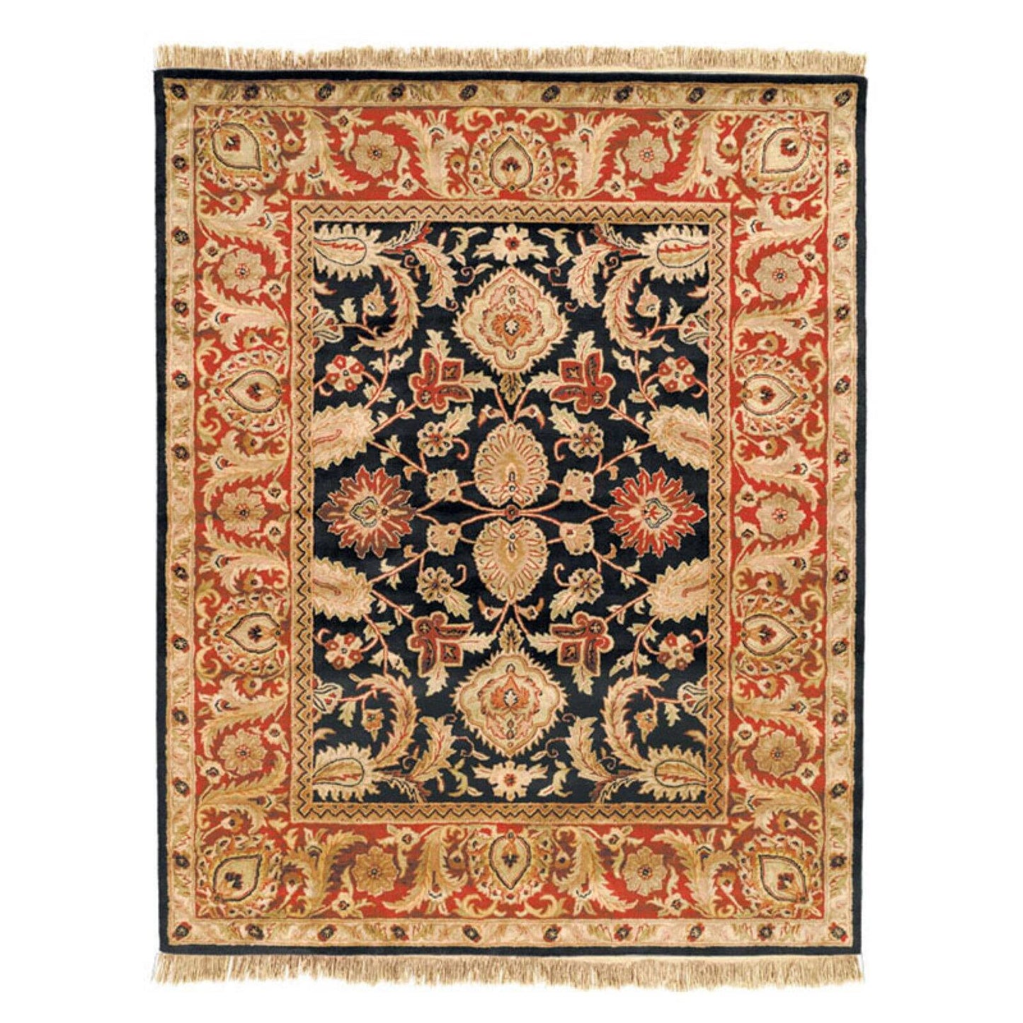 3ft. x 3ft. Bordered Wool Round Area Rug, Black/Burgundy