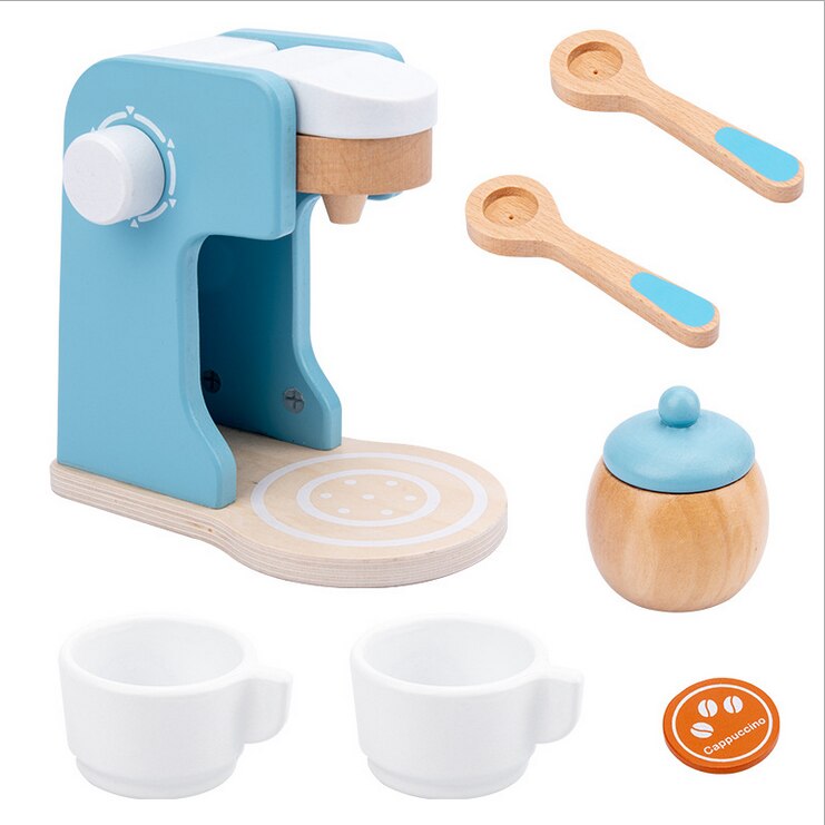 Wooden Pretend Play Set Toaster Bread Maker Coffee Machine Bender Mixer Wood Kitchen Items Accessories Toy Kids Toys for Girls