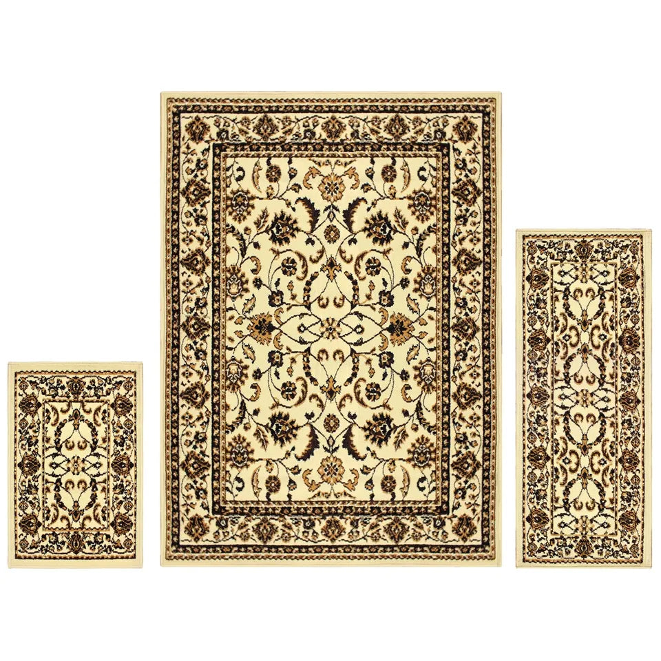 Barringer Floral Medallion 3 Piece Indoor Area Rug Set - Gold