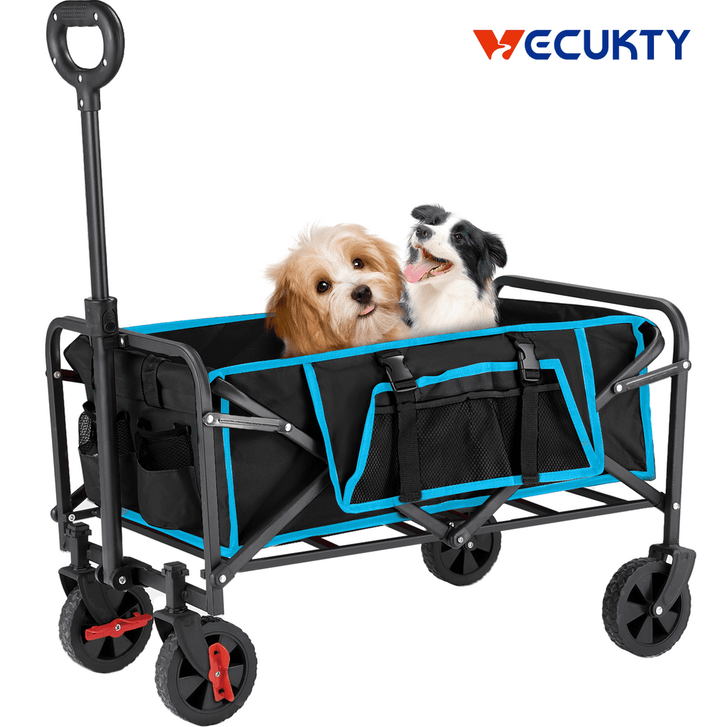 Collapsible Mini Camping Wagon, Vecukty Portable Foldable Wagon with All Terrain Solid Wheels, Folding Utility Grocery Wagon with 150 lbs, for Shopping,Sports,Fishing,Beach,Black