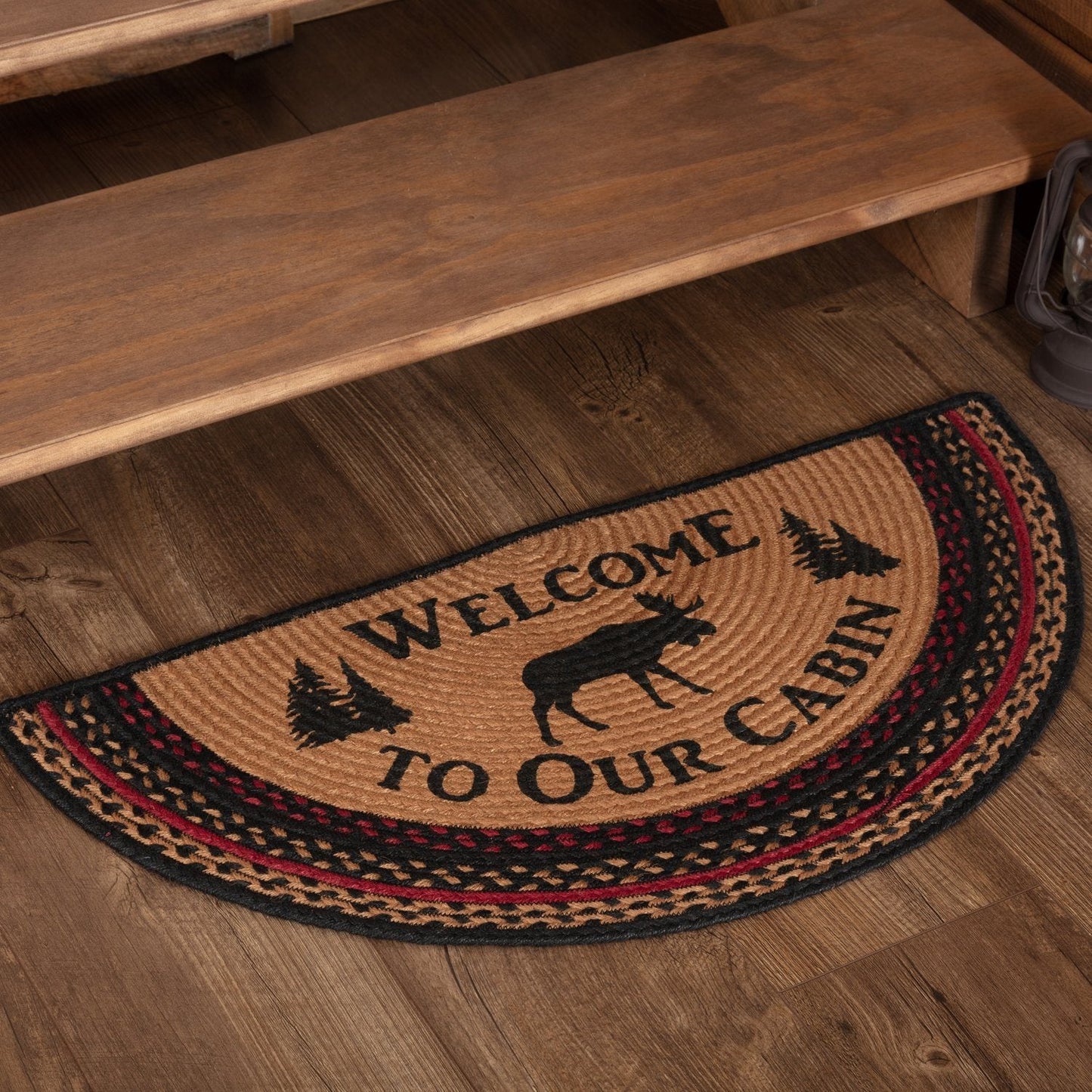 Cumberland Moose "Welcome" Half Circle Braided Rug 16.5x33"
