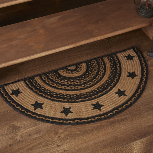 Farmhouse Star Stencil Half Circle Braided Rug 16.5x33"