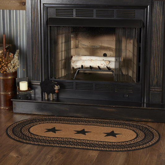 Farmhouse Star Stencil Oval Braided Rug 27x48"