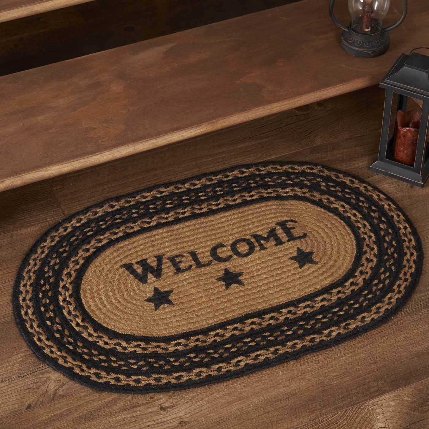 Farmhouse Star "Welcome" Oval Braided Rug 20x30"