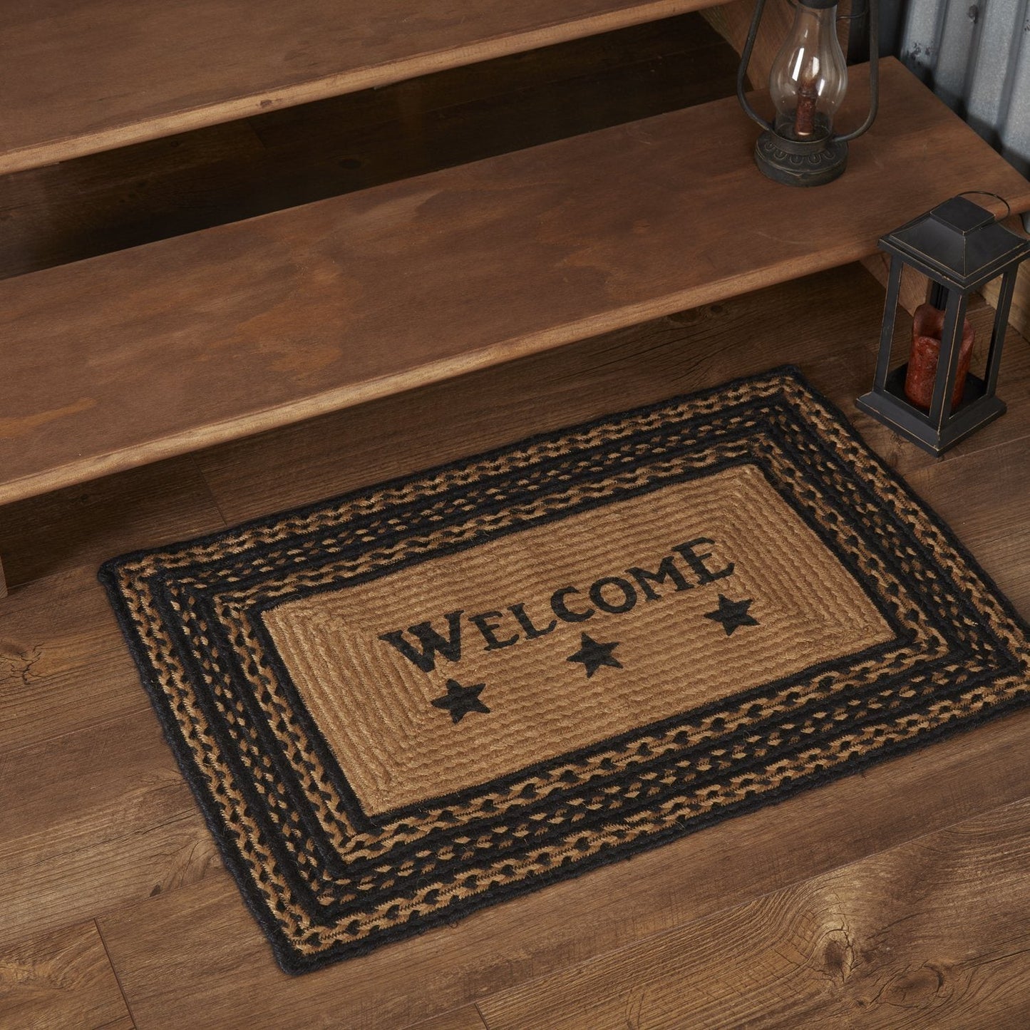 Farmhouse Star "Welcome" Rectangle Braided Rug 20x30"
