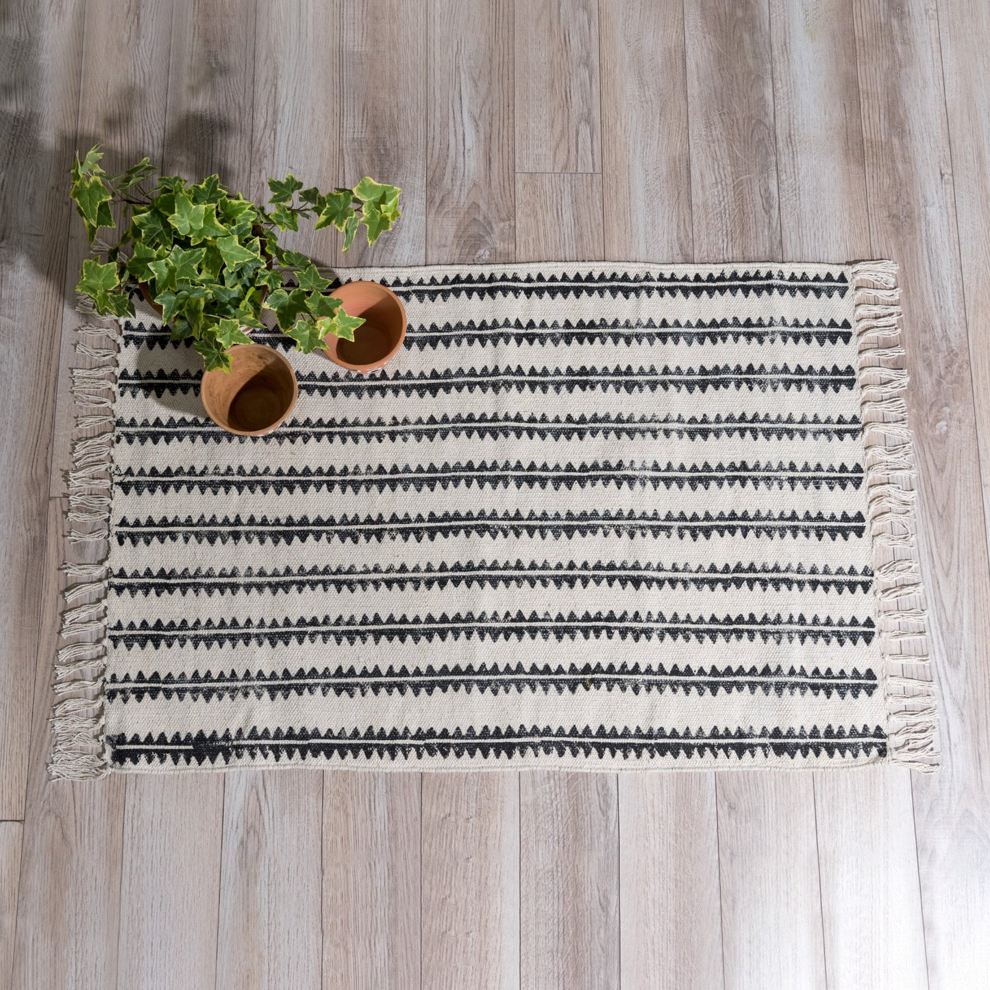Sawtooth Stripe Block Print Cotton Rug