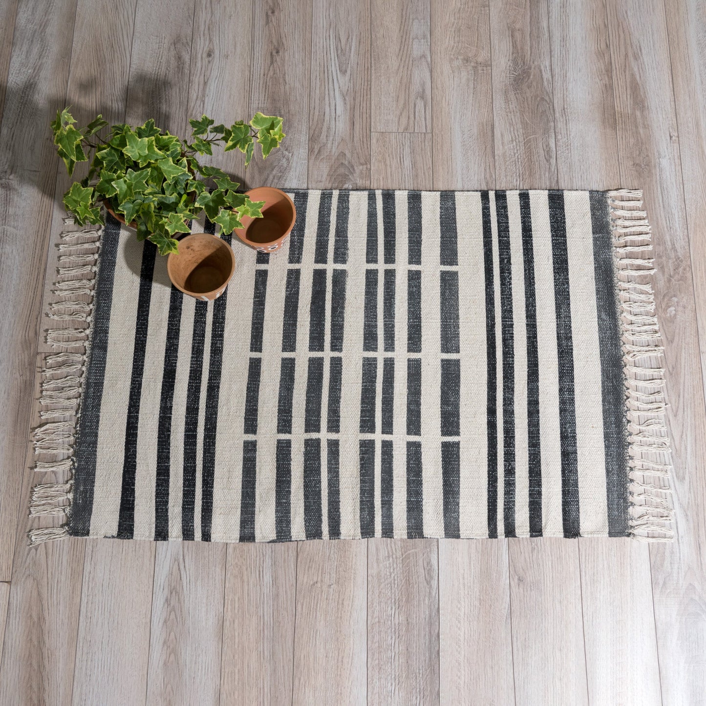 Broken Stripe Block Print Cotton Rug