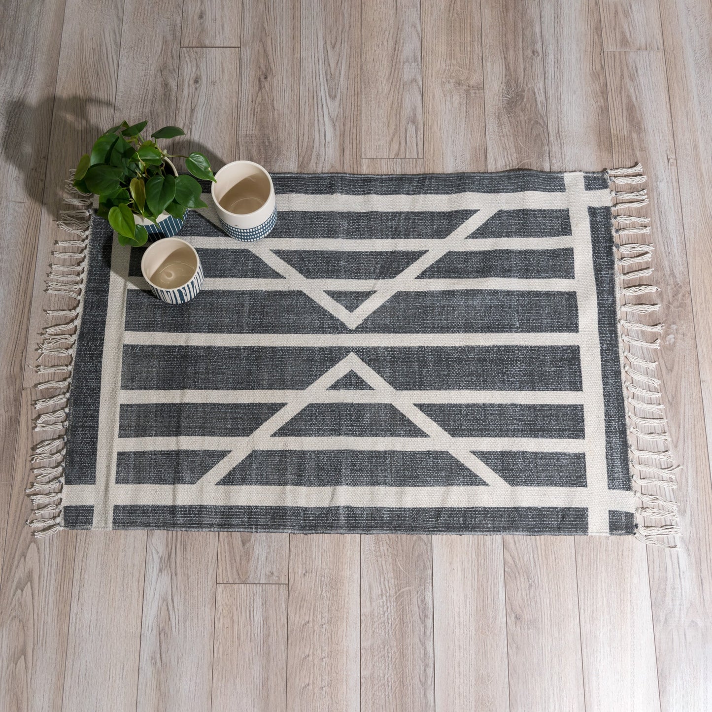Centerpoint Stripe Block Print Cotton Rug
