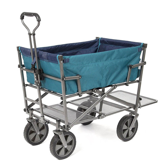 Mac Sports Double Decker Collapsible Outdoor Cart Utility Garden Wagon, Teal