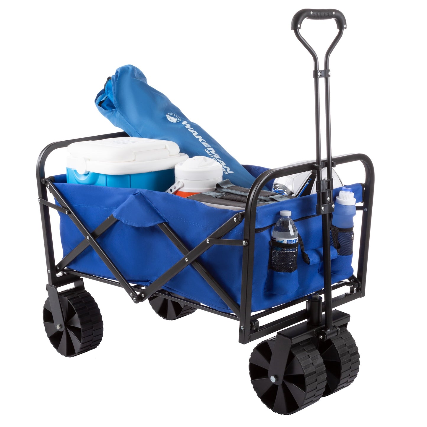 Pure Garden 20-inch Metal and Polyester Collapsible Wagon with Telescoping Handle - Rolling Cart (Blue)