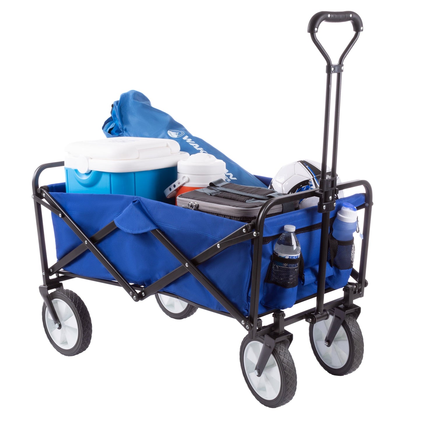Pure Garden Folding Utility Cart with Telescoping Handle - Heavy-Duty Collapsible Wagon with Wheels (Blue)