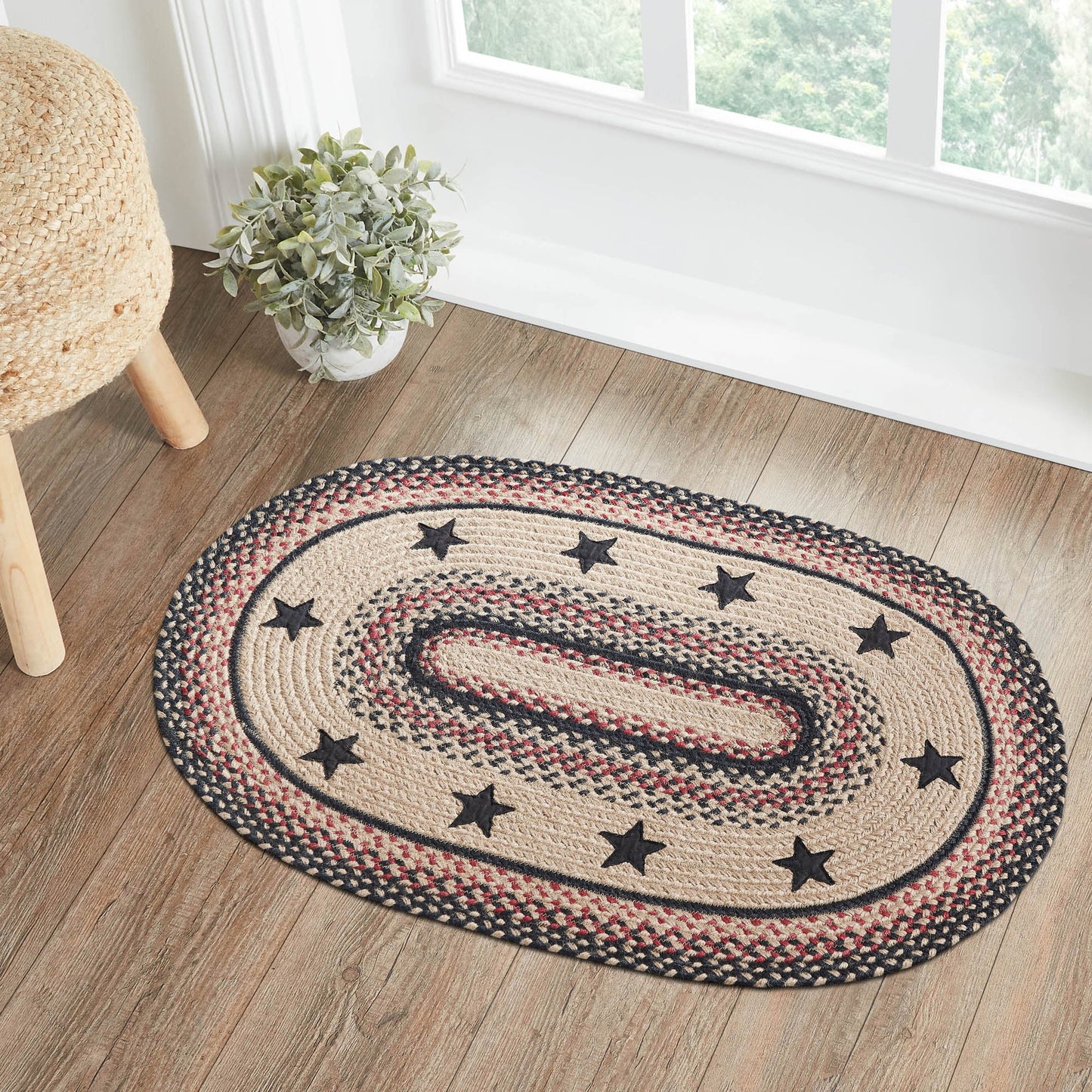 Colonial Star Oval Braided Rug 24x36" - with Pad