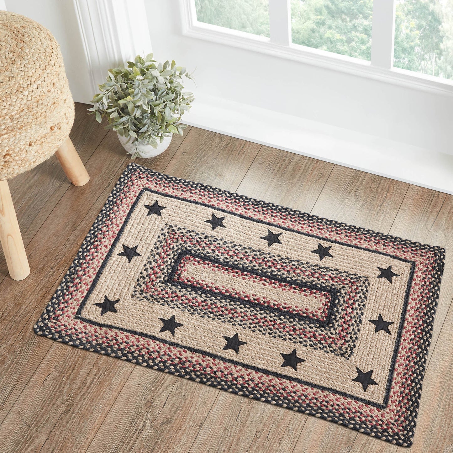 Colonial Star Rectangle Braided Rug 24x36" - with Pad