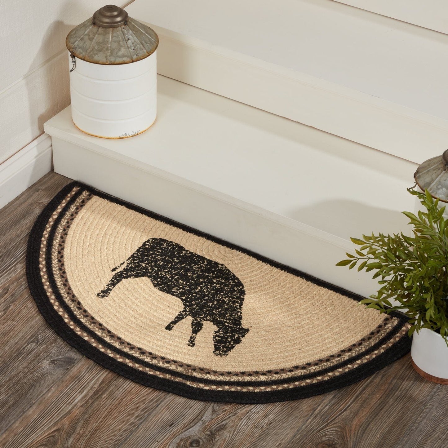 Sawyer Mill Charcoal Cow Half Circle Braided Rug 16.5x33"