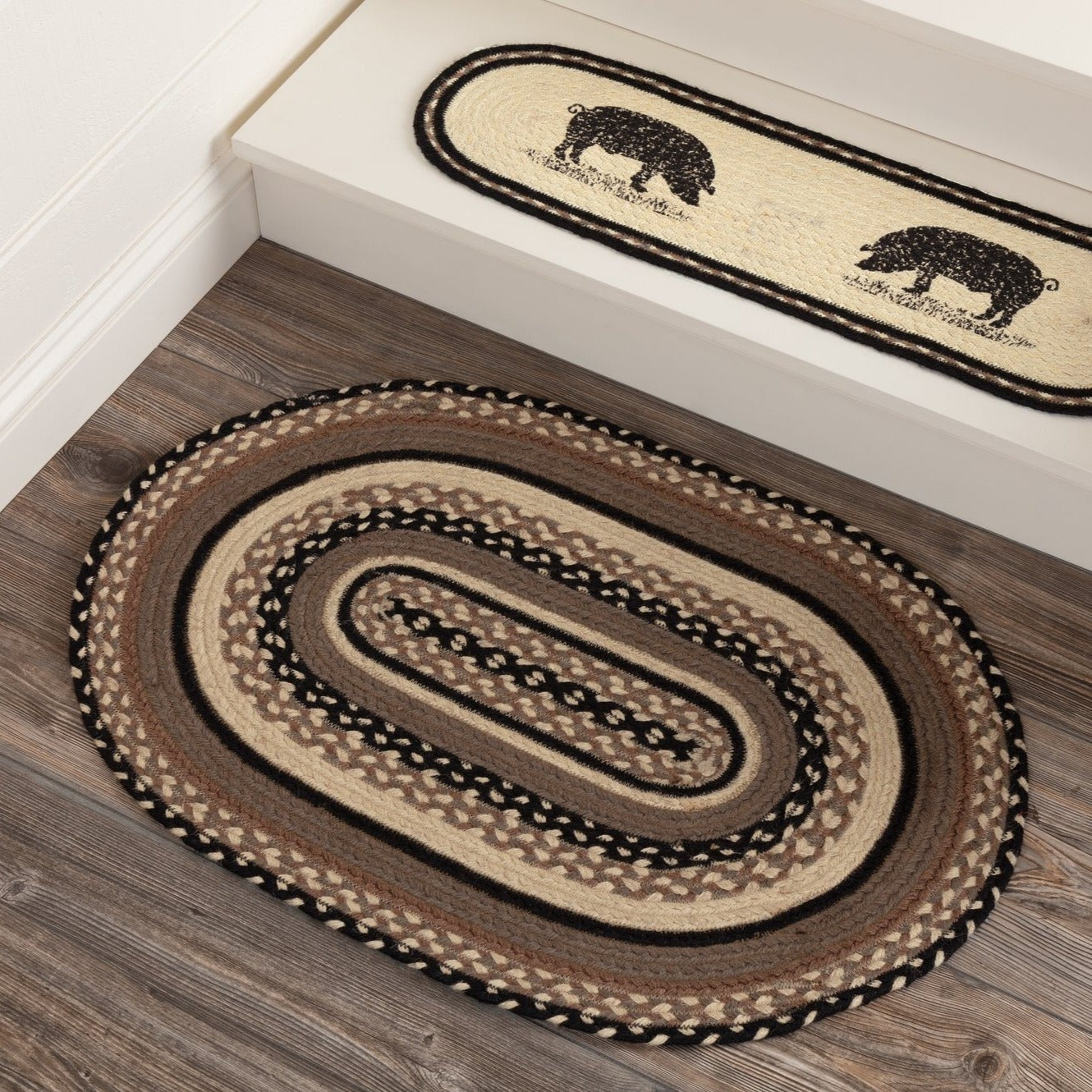 Sawyer Mill Charcoal Oval Braided Rug 20x30"