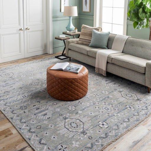 Almeria Hand Knotted Denim, Black & Cream Area Rug - Available in a Variety of Sizes