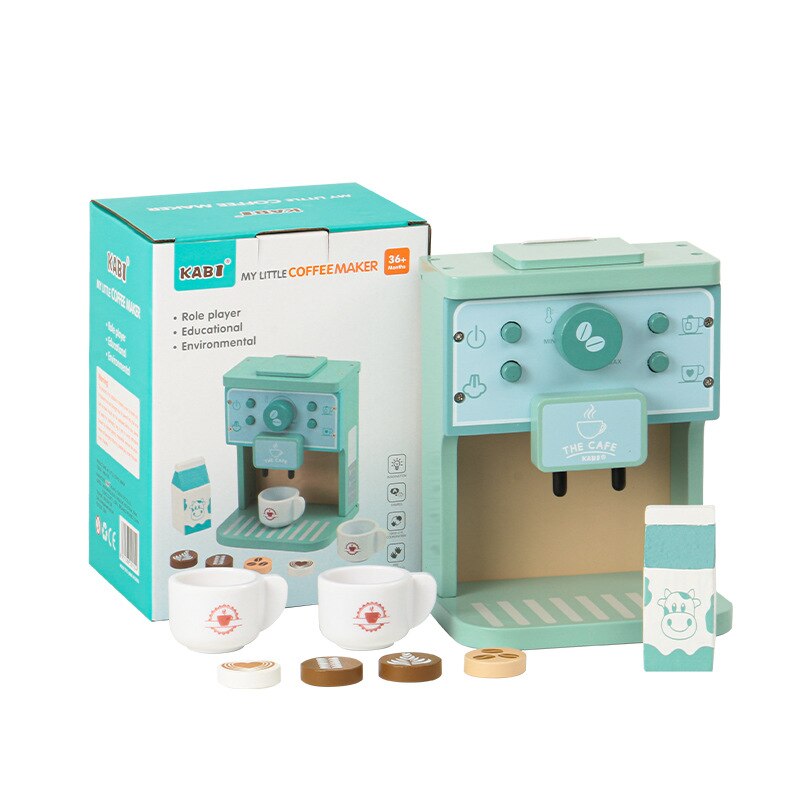 Wooden Pretend Play Set Toaster Bread Maker Coffee Machine Bender Mixer Wood Kitchen Items Accessories Toy Kids Toys for Girls
