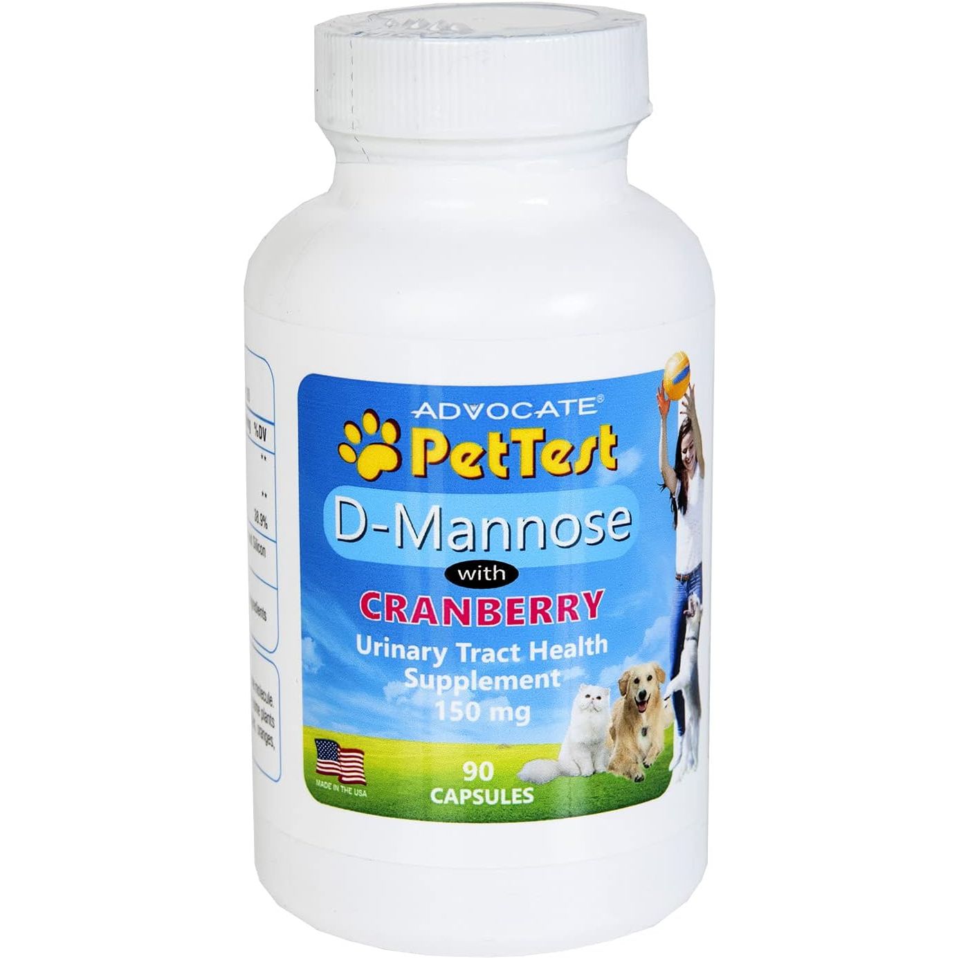 PetTest D Mannose with Cranberry for Dogs and Cats UTI Urinary Tract Support (60 count)