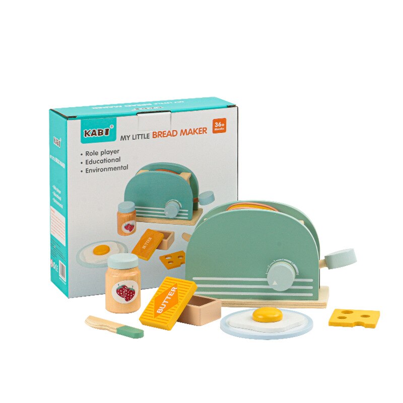 Wooden Pretend Play Set Toaster Bread Maker Coffee Machine Bender Mixer Wood Kitchen Items Accessories Toy Kids Toys for Girls