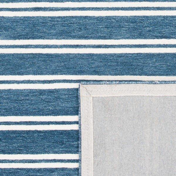 Deep Blue & Ivory Hand Tufted Striped Area Rug