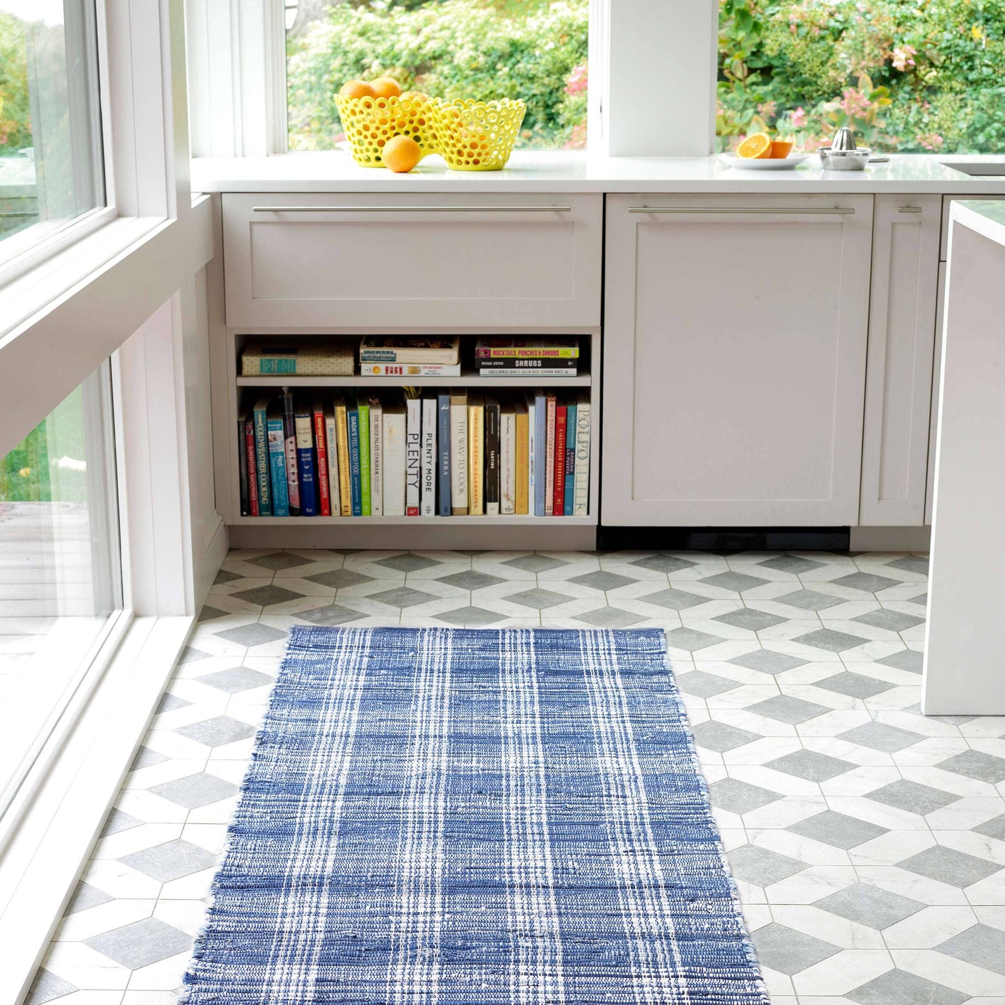 Denim Plaid Handwoven Cotton Rug