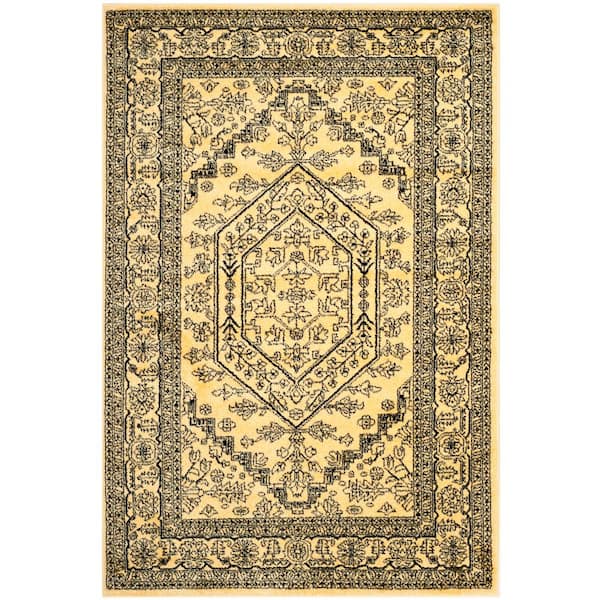 4' x 6' Throw Area Rug Border Medallion Pattern, Gold/Black